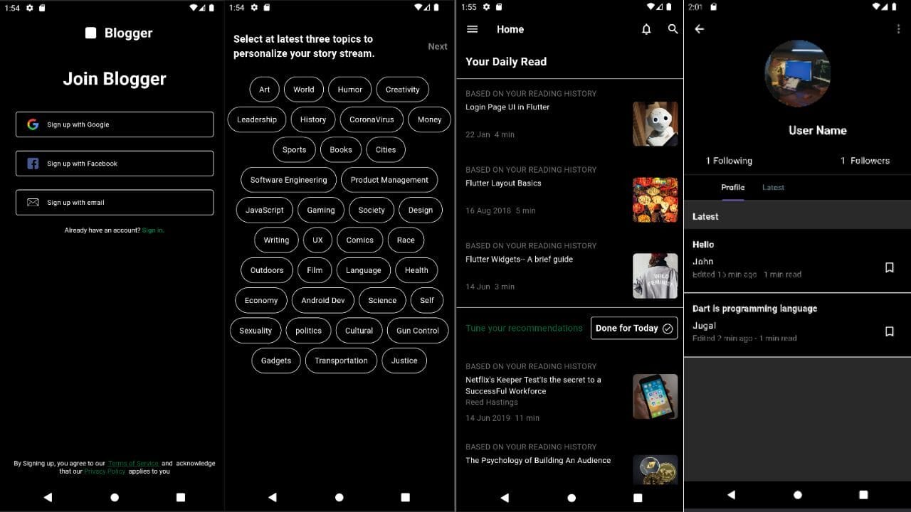 Flutter Medium Clone App using Flutter with source code
