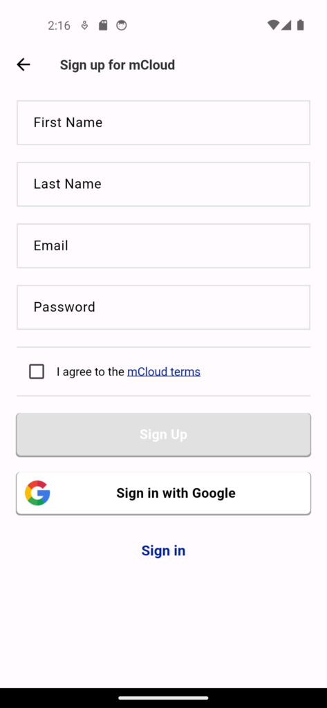 Flutter mCloud App built using Flutter