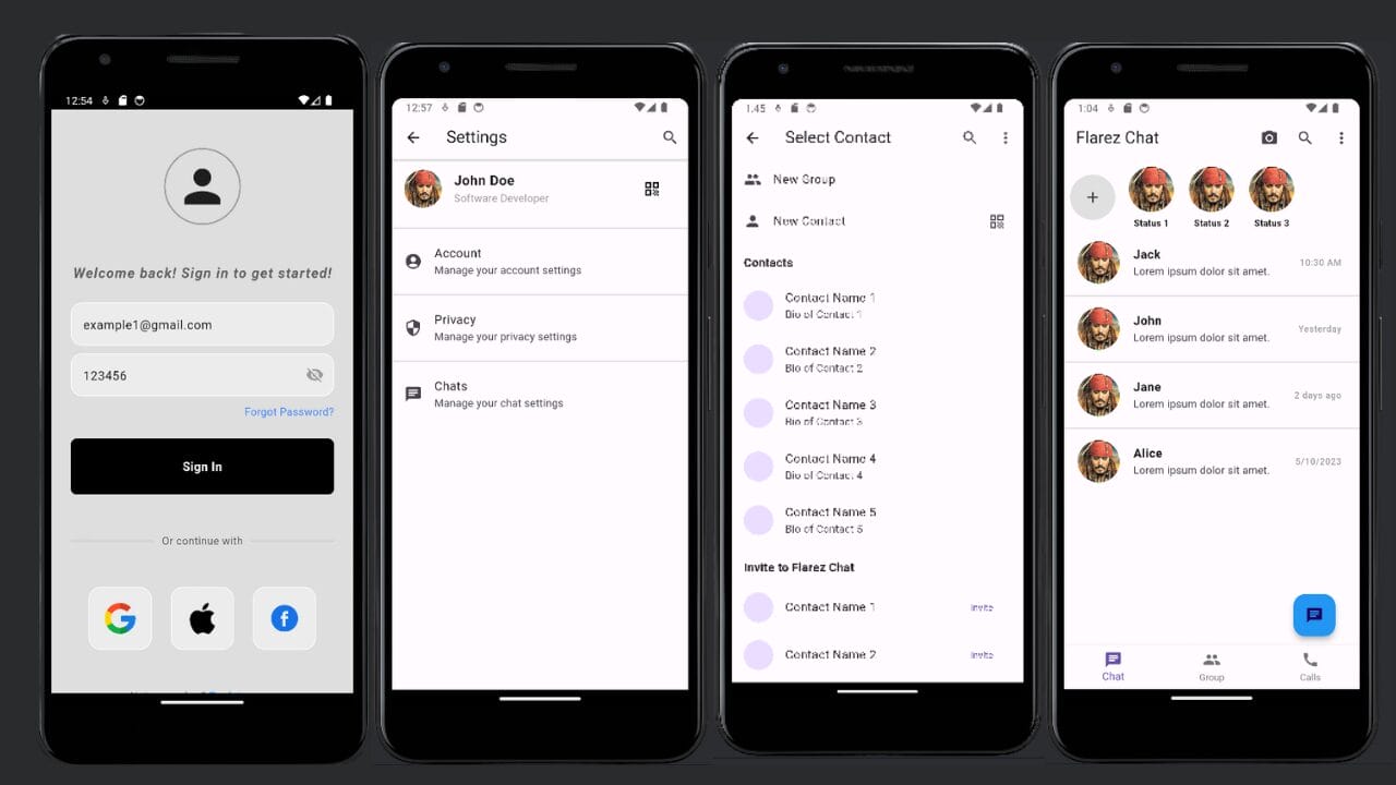 Flutter Flarez Chat Messaging App using Flutter with source code