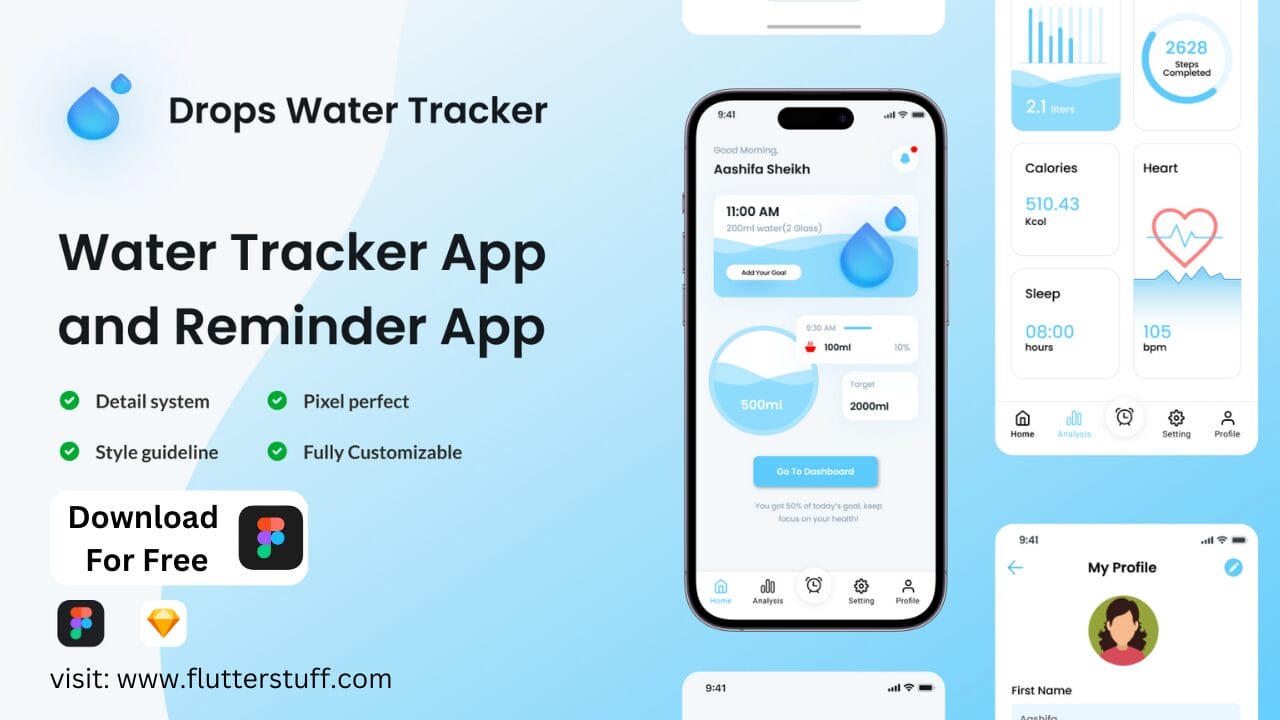 Free Water Tracker App UI Design in 2025